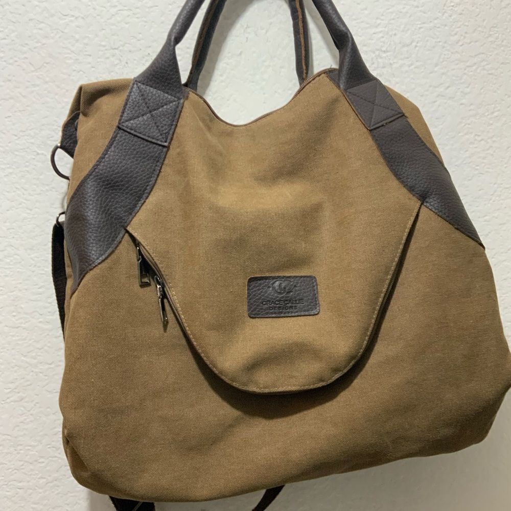 Grace Callie Designs brown canvas tote purse bag large